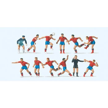 Fußballmannschaft, rote Trikots, blaue Hosen