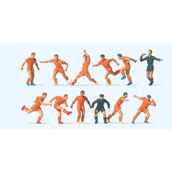 Fußballmannschaft, orangefarbene Trikots und Hosen