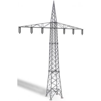 Hochspannungsmast, Bausatz für einen fein detaillierten Freileitungsmast, Größe 350 x 77 mm, Höhe 488 mm, Spur O