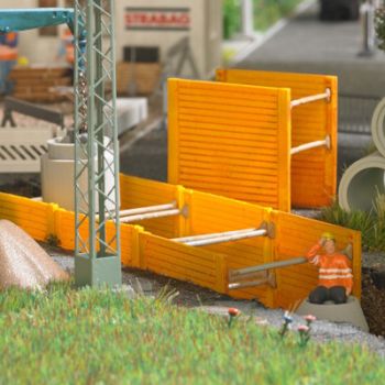 Verbaubox zum Abstützen von Grabenwänden, Bausatz mit 8 Grundplatten und 16 Streben in versch.Längen für 4 Boxen