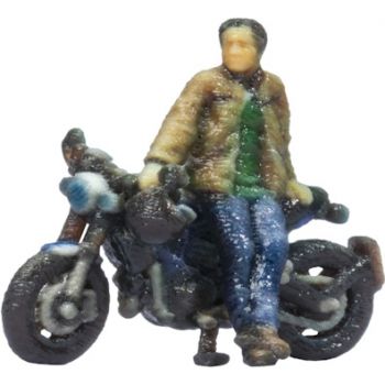 Cafe Racer Motorrad stehend, im farbigen 3D-Druck