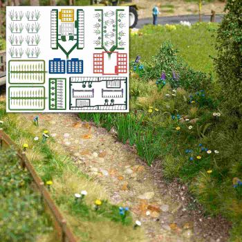 Waldblumen, Set mit bunten Waldpflanzen: 4 Wildlupinen, 5 Kornblumen, 8 Mohnblumen, 24 Margeriten, 4 Farne, 24 Rohrkolben und Blattwerk, Bausatz