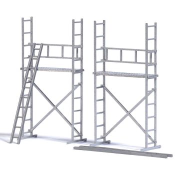 2 moderne Leitergerüste mit Anlegeleitern. Größe jeweils: 31 x 8 x 59 mm, Bausatz