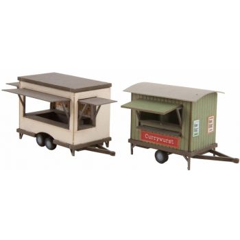 Mobile Imbißstände, 2 Stück: 7,2 x 4,1 x 3,2 cm hoch, 5,6 x 3,7 x 3,5 cm hoch