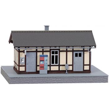 Haltepunkt Aufhausen nach dem Vorbild von Bopfingen Baden-Württemberg, Bausatz, Größe Gebäude 93x68 mm, Höhe 53 mm, Bahnsteig 190x100 mm, mit Zubehör