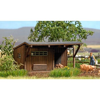 Schweinestall (6,2 x 5,3 cm, 3,2 cm hoch), (Echt Holz)