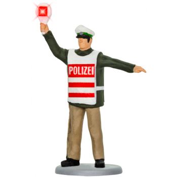 Polizist mit beleuchteter Haltekell, rot beleuchtete Haltekelle