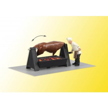 Grill mit drehendem Ochsen und leuchtender Glut, bewegt, Elektronikmodell