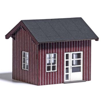 Kleine Werkstatt, Bausetz für eine universell einsetzbare kleine Werkstatt in Echtholz Bauweise. Alle Teile fertig koloriert. Größe: 59 x 50 x 50 mm.