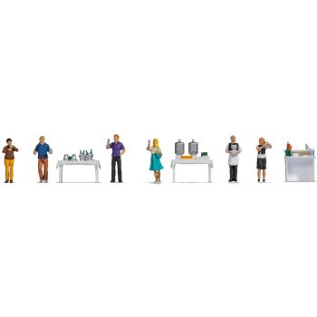 Figuren-Themenwelt Buffet, Inhalt: 4 Gäste, 2 Kellner, 2 Buffettische, 1 Buffettheke