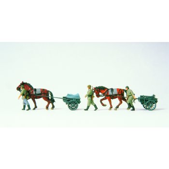 Gefechstkarren lf.9. Deutsches Reich 1939-45, 3 UNBEMALTE Figuren, 2 UNBEMALTE Pferde, mit Zubehör, Bausatz