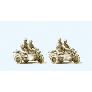 Kradfahrer NVA, Motorrad Zündapp KS750, DDR, 6 unbemalte Figuren, 2 Motorräder mit Beiwagen, Bausatz