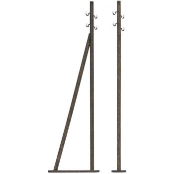 2 Holzmasten, 2 Freileitungsmasten aus Echt-Holz mit filigranen Isolatoren, 1 Mast gerade, 1 Mast mit Seitenausleger, 107 mm hoch, Fertigmodell