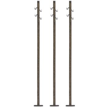 3 Holzmasten, 3 gerade Freileitungsmasten aus Echt-Holz mit filigranen Isolatoren, 107 mm hoch, Fertigmodell