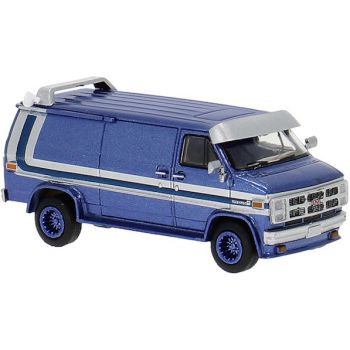 GMC Vandura mit Spoiler, blau mit Dekor, Baujahr 1983