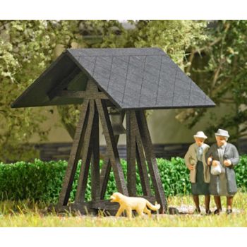 Friedensglocke, Bausatz aus echtem Holz für einen freistehenden Glockenstuhl mit Glocke, Größe: 37 x 32 mm, Höhe 39 mm