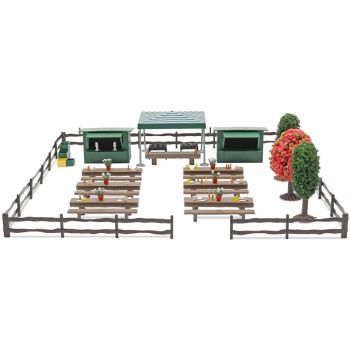 Biergarten Ährenbräu mit 2 Verkaufsbuden, Zapfanlage, 2 großen Stehgrills, Grillfleisch, Pavillon, Brauereigarinituren, Kisten, Geschirr usw., Bausatz