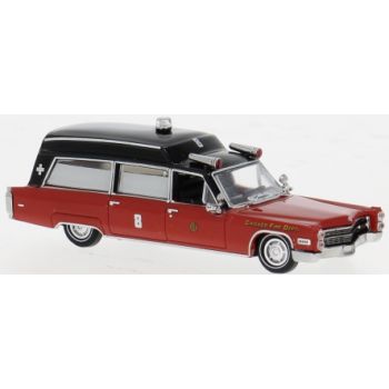 Cadillac Miller Meteor, Ambulance Chicago Fire Dept., rot mit schwarzem Dach, U.S.A., Baujahr 1966