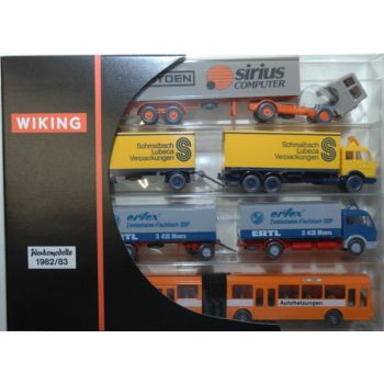 Set: MAN F8 HEYDEN sirius Computer, Mercedes Ertl ertex Moers, Mercedes SK Schmalbach Lubeca Verpackungen, 1 Mercedes Gelenkbus eberspächer 5 Zoo