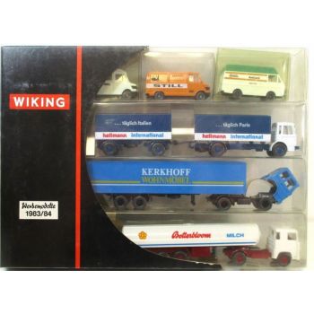 Set: Mercedes 207D Bonn, Mercedes 207D STILL, VW LT ICI AutoLack, MAN Planenhängerzug hellmann international, MAN Koffersattelzug KERKHOFF WOHNMÖBEL,