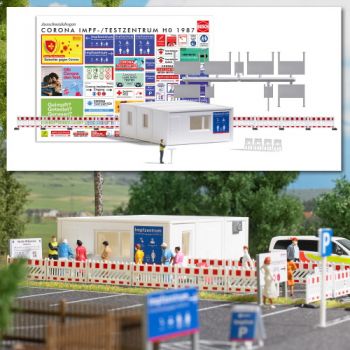 Corona Impf-/Testzentrum, provisorisches Impf- bzw.Testzentrum bestehend aus 3 Containern mit Absperrgitern, Sicherheitsfachkraft, Zubehör usw.Bausatz