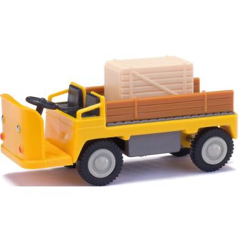 E-Karre Balkancar beladen mit Holzkiste, gelb, Baujahr 1969