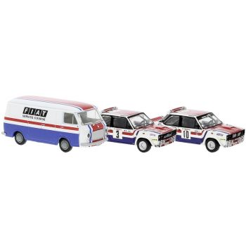 Set Korsika 78 mit Fiat 238 Servicewagen und 2 Fiat 131 Abarth, Andruet und Mouton, Fiat France Service Course, Baujahr 1974