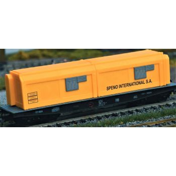 Set aus 2 Bauzug-Wohncontainern, SPENO INTERNATIONAL S.A., 2 mobile Wohneinheiten Sanitär- und Schlafmodul, Set B, Länge ca. 2 x 7 cm