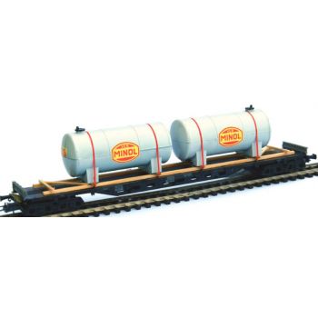 Ladegut 2 Kessel MINOL Flüssiggas auf Transportgestell gelagert und mit Spannbändern gesichert, bedruckt, Länge ca. 21 cm