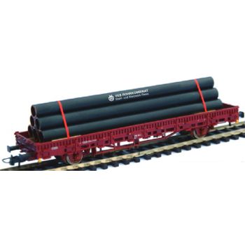 Ladegut Stahlröhren VEB ROHRKOMBINAT RIESA auf Transporthölzern gelagert und mit Spannbändern gesichert, Länge ca. 13 cm