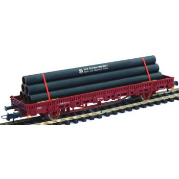 Ladegut Stahlröhren VEB SCHWARZE PUMPE auf Transporthölzern gelagert und mit Spannbändern gesichert, Länge ca. 13 cm