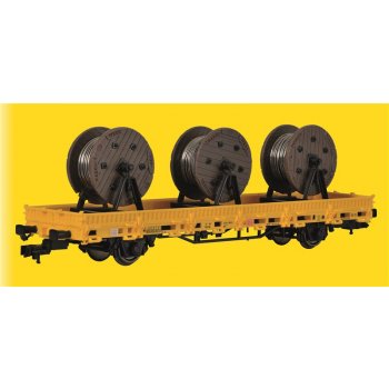 Niederbordwagen beladen mit 3 Kabelrollen GleisBau, Fertigmodell