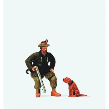 Sitzender Jäger mit Hund