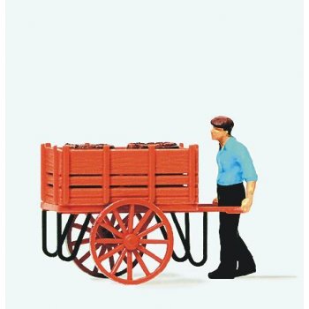 Arbeiter mit Handwagen, Fässerladung