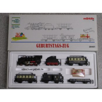 Geburtstags-Zug, bestehend aus Schlepptenderdampflok BR 24 030 und 4 speziellen Sonderwagen lila/beige, Spielzeugring, mit Musik !