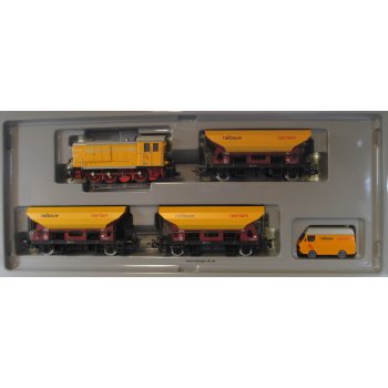 Gleisbauzug der Firma Railbouw Leerdam, Diesellok und 3 Wagen, Inhalt: 1 Deutz-Werkslokomotive Bauart V36 railbouw leerdam, 3 Drehschieber