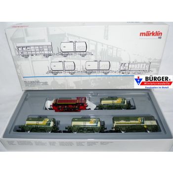 Gleisreinigungs-Zug der Luxemburgischen Staatsbahnen CFL: 1 Diesellok Serie 450, 3 Kesselwagen 222 333 444, 1Steuerwagen mit Führerstand u.Spritzdüsen