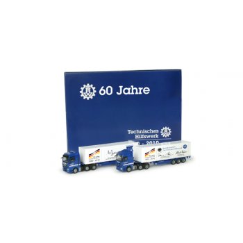 THW Jubiläumsset mit 2x 40ft. Containersattelzügen, Mercedes-Benz Actros und MAN 