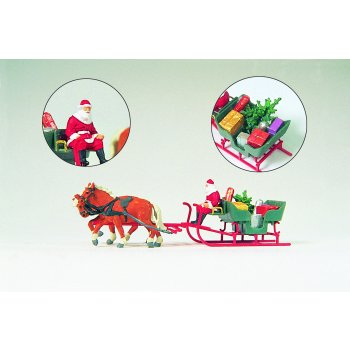 Pferdeschlitten mit Weihnachtsmann und Pakete