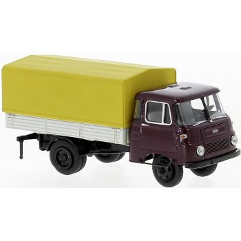 Robur LO 2501 Pritsche/Plane LKW, dunkelrot/schwarz mit beigegelber Plane, Baujahr 1968