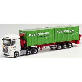 Mercedes-Benz Actros Streamspace 18 2.5 6x2 Hammar Container-Seitenlader mit Kran, Schmid Transporte Regensburg, beladen mit 2 Buschheuer Containern