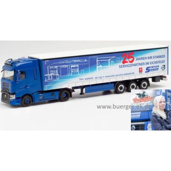 Renault T Gardinenplanen-Sattelzug, Trucker Babe Anne Laufer - Siebold Nutzfahrzeuge, www.kfz-service-siebold.de - Niederorschel - Thüringen