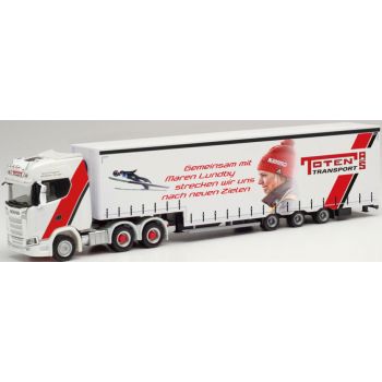 Scania CS 20 HD 6x4 Meusburger-Sattelzug, Toten Transport / Gemeinsam mit Maren Lundby strecken wir uns nach neuen Zielen, Raufoss - Norwegen