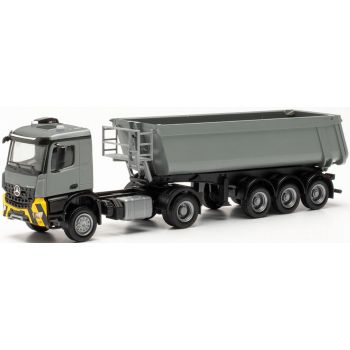 Mercedes-Benz Arocs M Schmitz Cargobull Kipp-Sattelzug mit Stahlmulde, grau/gelb