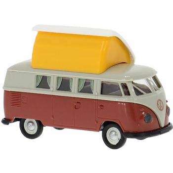 VW T1b Camper mit aufgestelltem Dach, grau/rot, Baujahr 1960