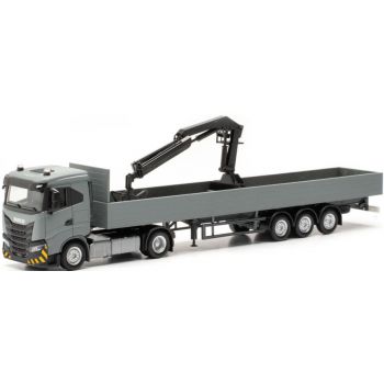 Iceco S-Way ND LNG Pritschen-Sattelzug mit Ladekran, grau/gelb