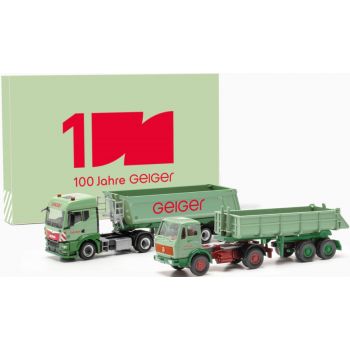 Set 100 Jahre Geiger: MAN TGS TM Rundmuldenkipp-Sattelzug (Schmitz) + Mercedes-Benz Baukipper Sattelzug (Wiking-Modell), Oberstdorf - Bayern