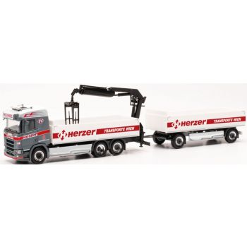 Scania CR 20 Niedrigdach Baustoff-Hängerzug mit Kran, Herzer Transporte, Wien - Österreich