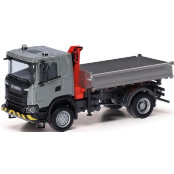 Scania XT17 3-Seitenkipper mit Ladekran, grau/gelb