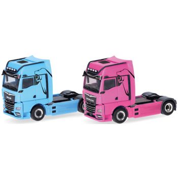 Set MAN & WOMAN eTGX GX Zugmaschinen 2achs, hellblau und pink